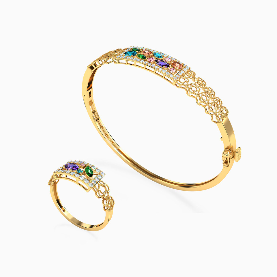 Multishaped Colored Stones Half Set in 21K Gold (2 Pieces) Multishaped Colored Stones Half Set in 21K Gold (2 Pieces)