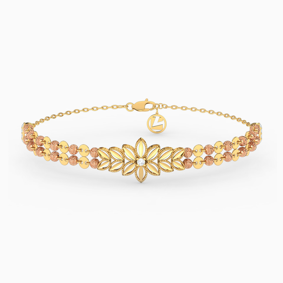 Flower Cubic Zirconia Chain Bracelet in 21K Gold Flower Cubic Zirconia Chain Bracelet in 21K Gold