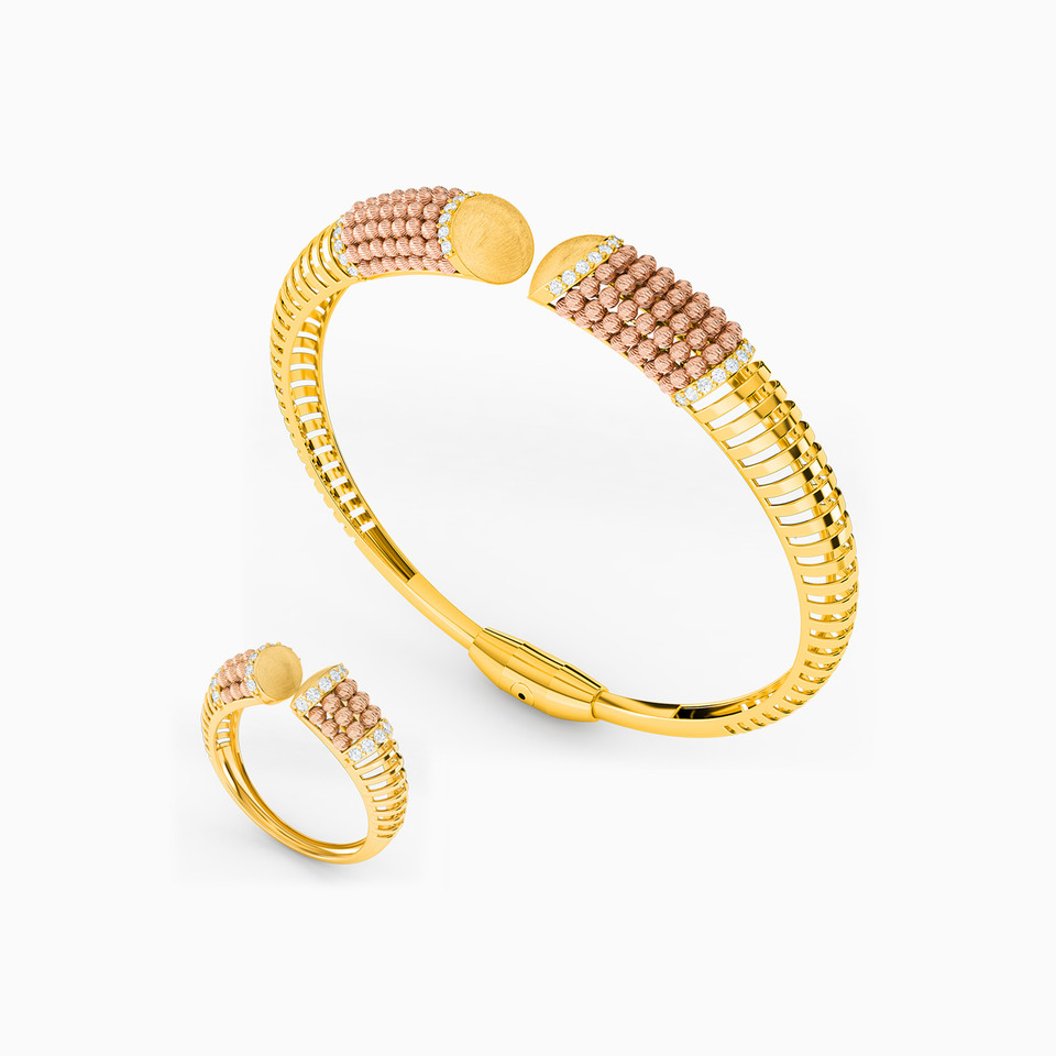 Beaded Cubic Zirconia Half Set in 21K Gold (2 Pieces) Beaded Cubic Zirconia Half Set in 21K Gold (2 Pieces)