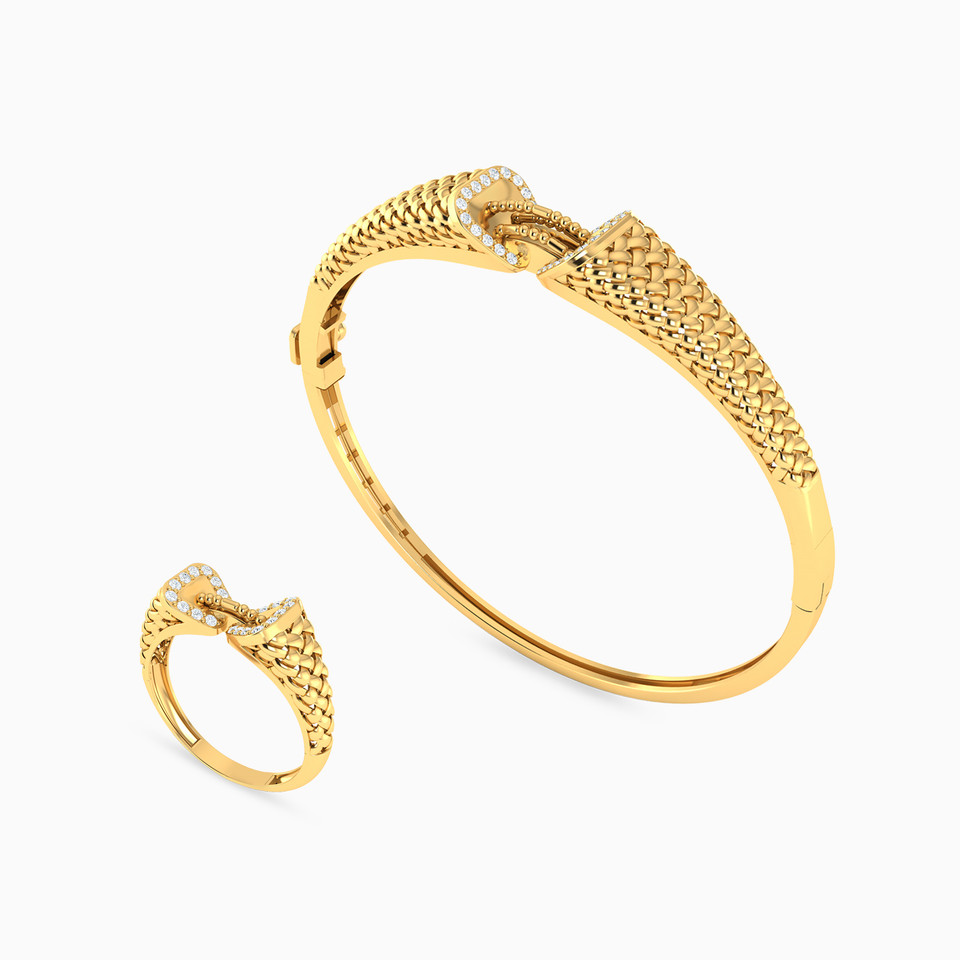 Textured Cubic Zirconia Half Set in 21K Gold (2 Pieces) Textured Cubic Zirconia Half Set in 21K Gold (2 Pieces)