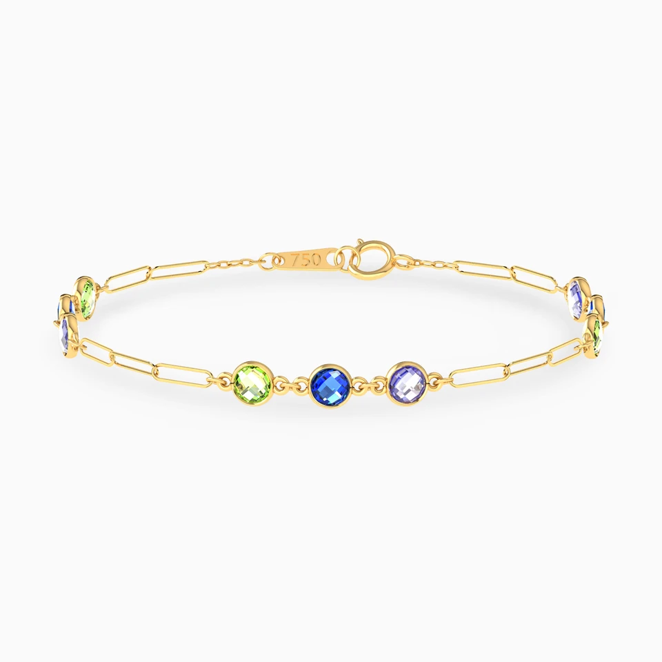 Round Colored Stones Chain Bracelet in 18K Gold Round Colored Stones Chain Bracelet in 18K Gold