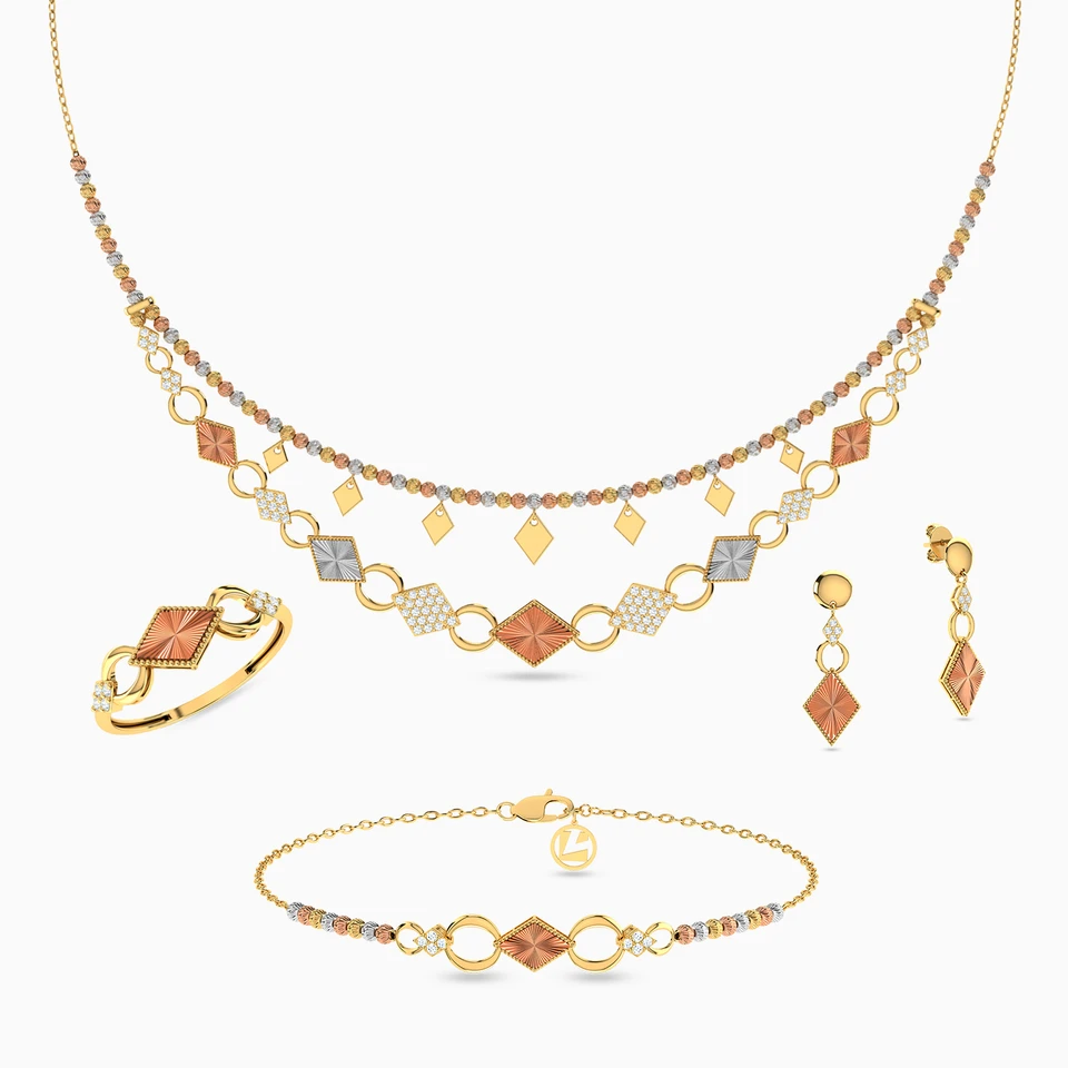 Rhombus Cubic Zirconia Full Set in 21K Gold (4 Pieces) Rhombus Cubic Zirconia Full Set in 21K Gold (4 Pieces)