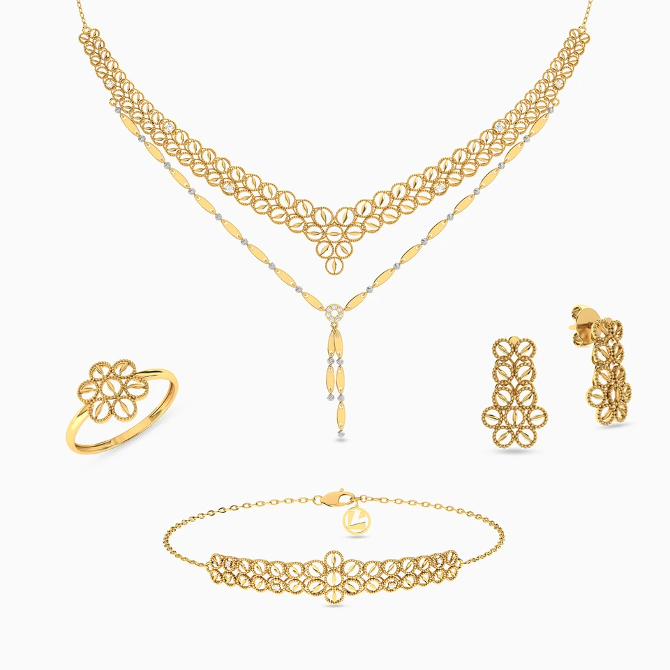 Flower Cubic Zirconia Full Set in 21K Gold (4 Pieces) Flower Cubic Zirconia Full Set in 21K Gold (4 Pieces)