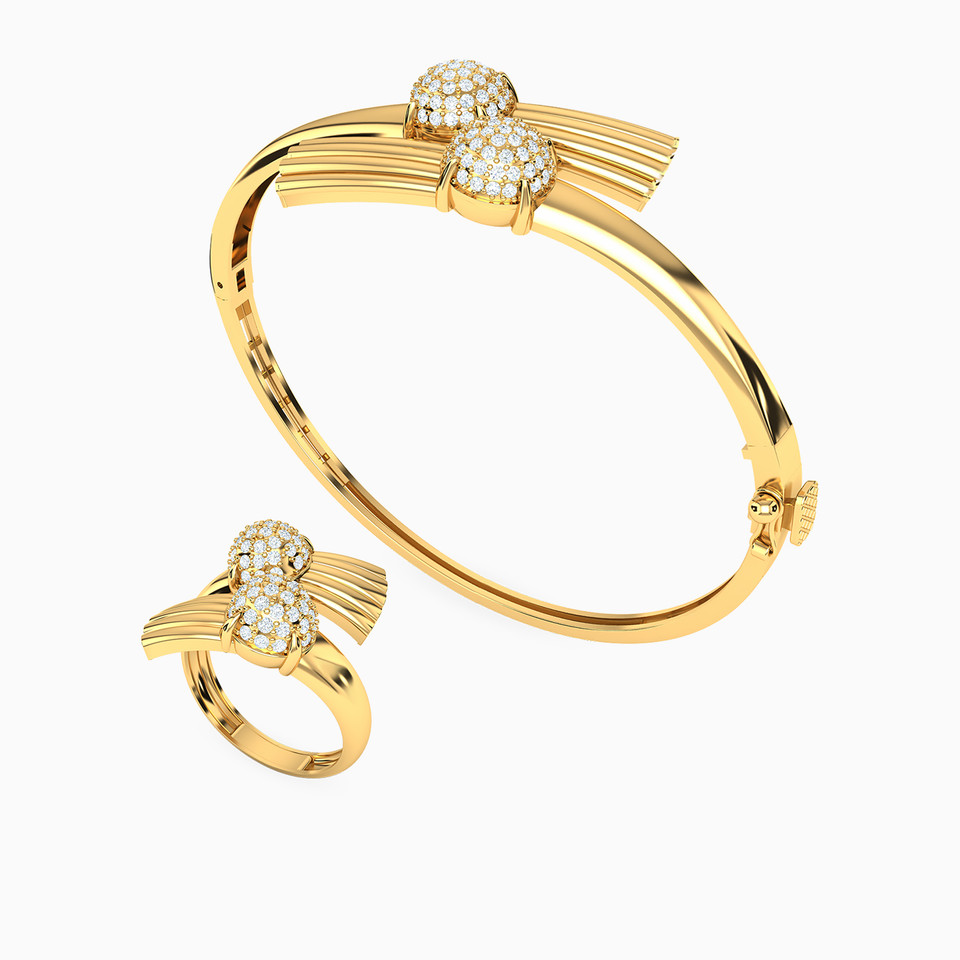 Textured Cubic Zirconia Half Set in 21K Gold (2 Pieces) Textured Cubic Zirconia Half Set in 21K Gold (2 Pieces)