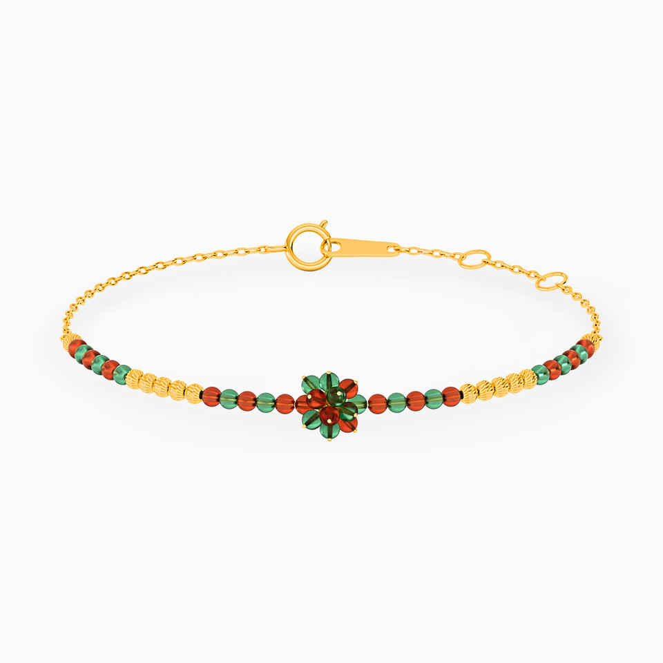 Flower Colored Stones Chain Bracelet in 18K Gold Flower Colored Stones Chain Bracelet in 18K Gold