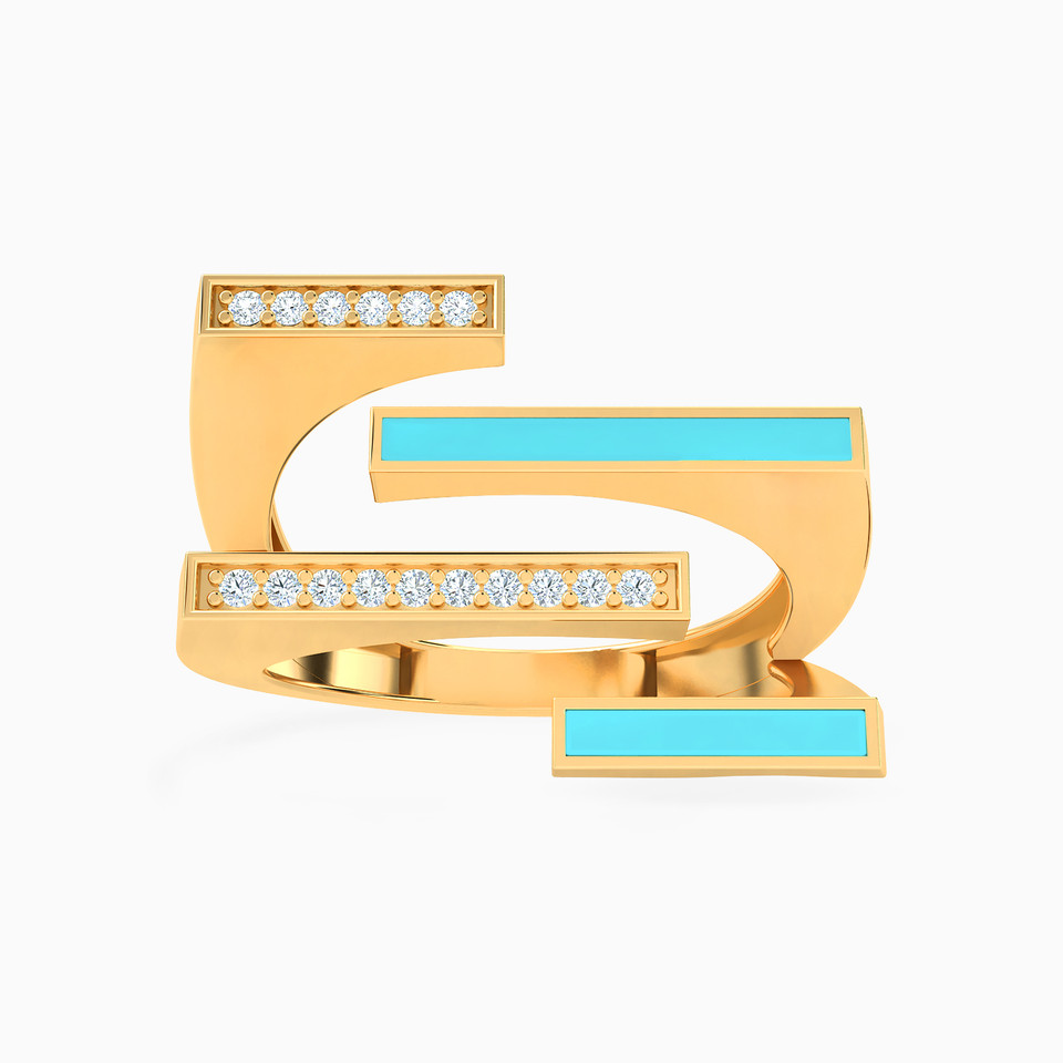 Rectangle Cubic Zirconia & Enamel Coated Two headed Ring in 18K Gold Rectangle Cubic Zirconia & Enamel Coated Two headed Ring in 18K Gold