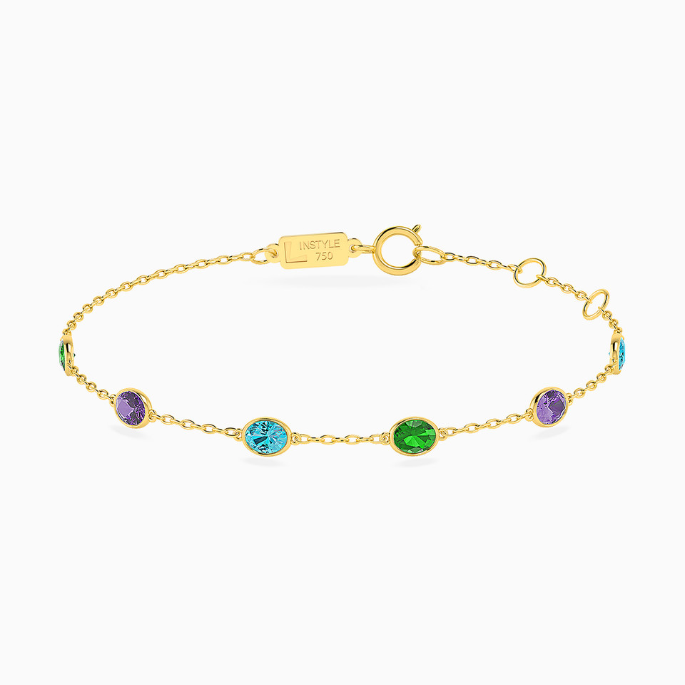 Oval Colored Stones Chain Bracelet in 18K Gold - 2 Oval Colored Stones Chain Bracelet in 18K Gold - 2