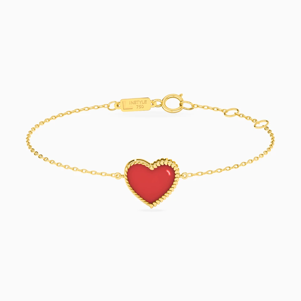 Heart Red Stone Chain Bracelet in 18K Gold Heart Red Stone Chain Bracelet in 18K Gold