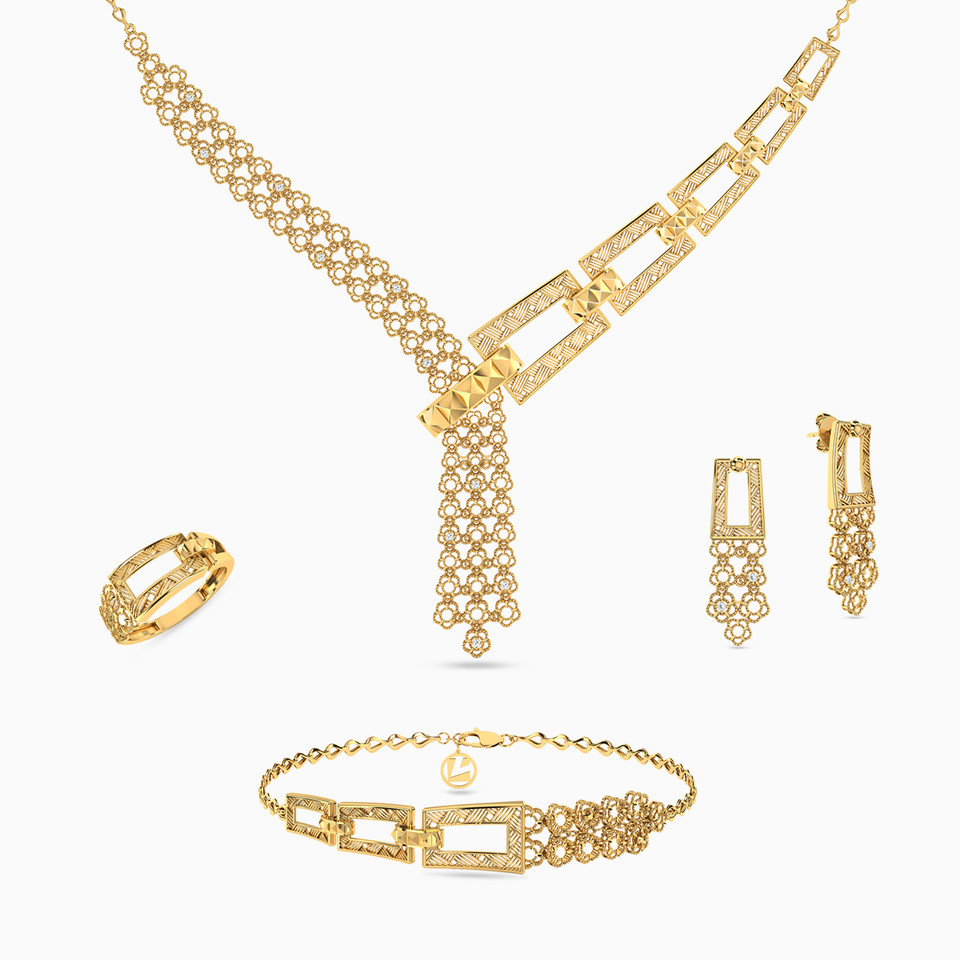 Rectangle Cubic Zirconia Full Set in 21K Gold (4 Pieces) Rectangle Cubic Zirconia Full Set in 21K Gold (4 Pieces)