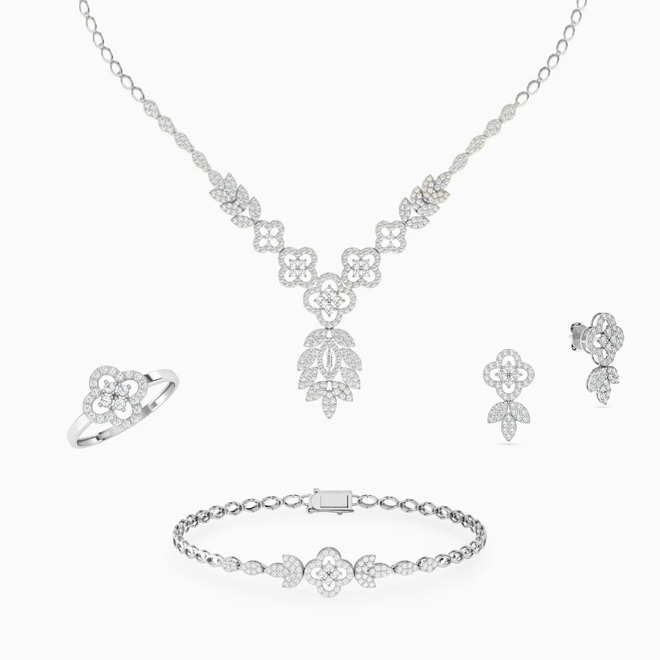 Flower Cubic Zirconia Full Set in 18K Gold (4 Pieces) Flower Cubic Zirconia Full Set in 18K Gold (4 Pieces)