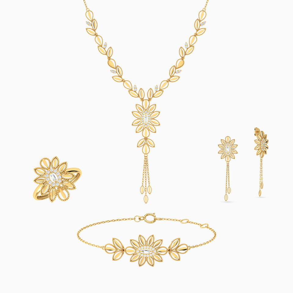 Flower Cubic Zirconia Full Set in 21K Gold (4 Pieces) Flower Cubic Zirconia Full Set in 21K Gold (4 Pieces)