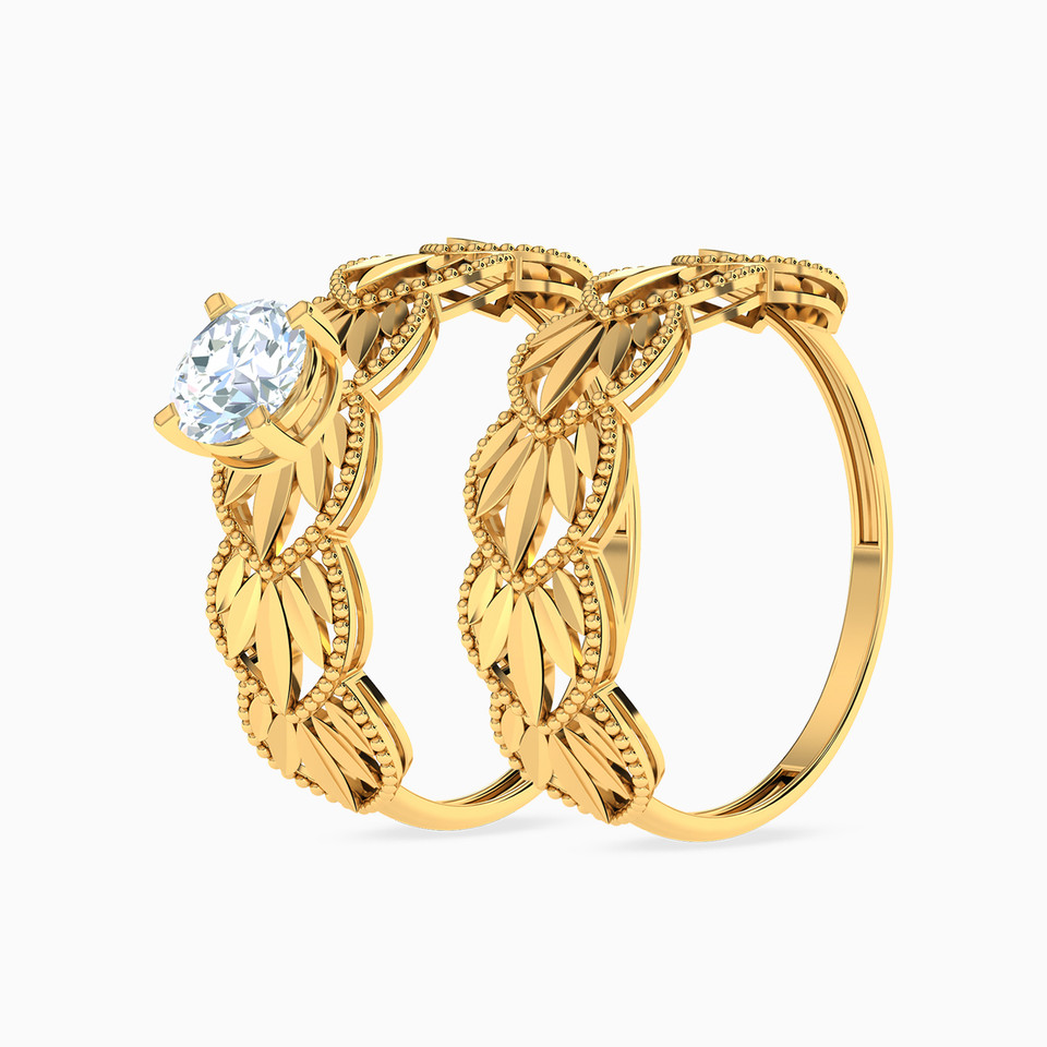Leaf Cubic Zirconia Twin Rings in 21K Gold Leaf Cubic Zirconia Twin Rings in 21K Gold