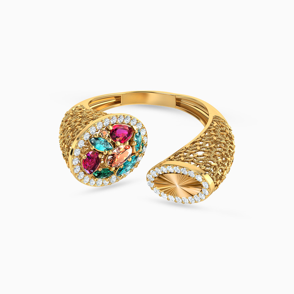 Oval Colored Stones Two headed Ring in 21K Gold Oval Colored Stones Two headed Ring in 21K Gold