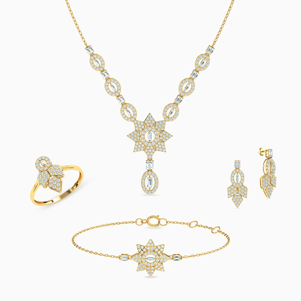 Flower Cubic Zirconia Full Set in 18K Gold (4 Pieces) Flower Cubic Zirconia Full Set in 18K Gold (4 Pieces)