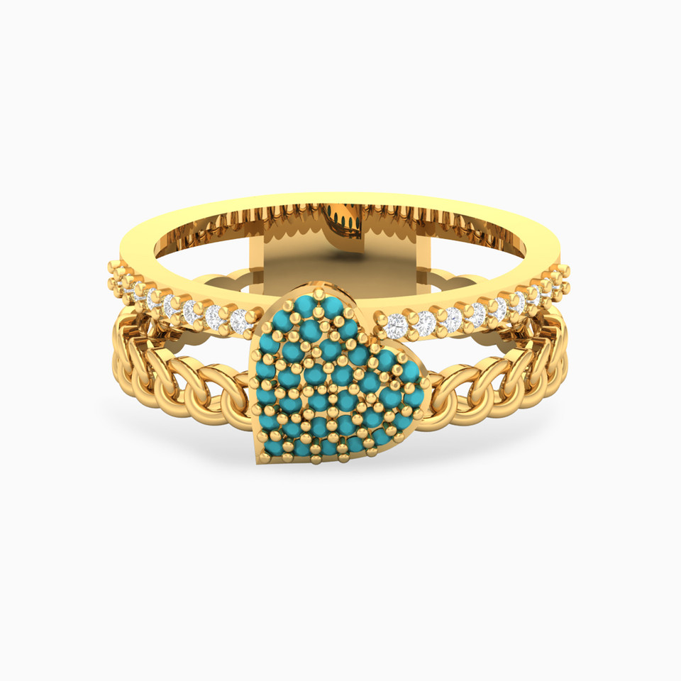 Heart Green Stones Ring in 18K Gold Heart Green Stones Ring in 18K Gold