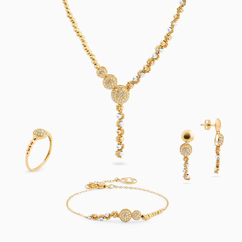 Beaded Cubic Zirconia Full Set in 21K Gold (4 Pieces) Beaded Cubic Zirconia Full Set in 21K Gold (4 Pieces)