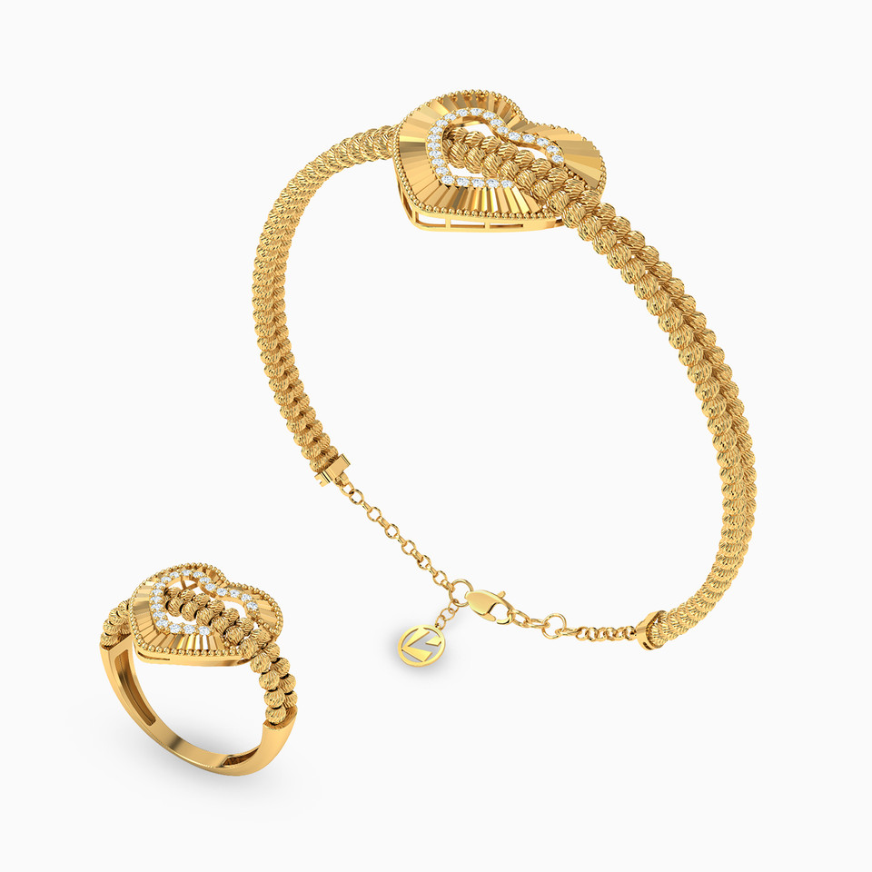 Heart Cubic Zirconia Half Set in 21K Gold (2 Pieces) Heart Cubic Zirconia Half Set in 21K Gold (2 Pieces)