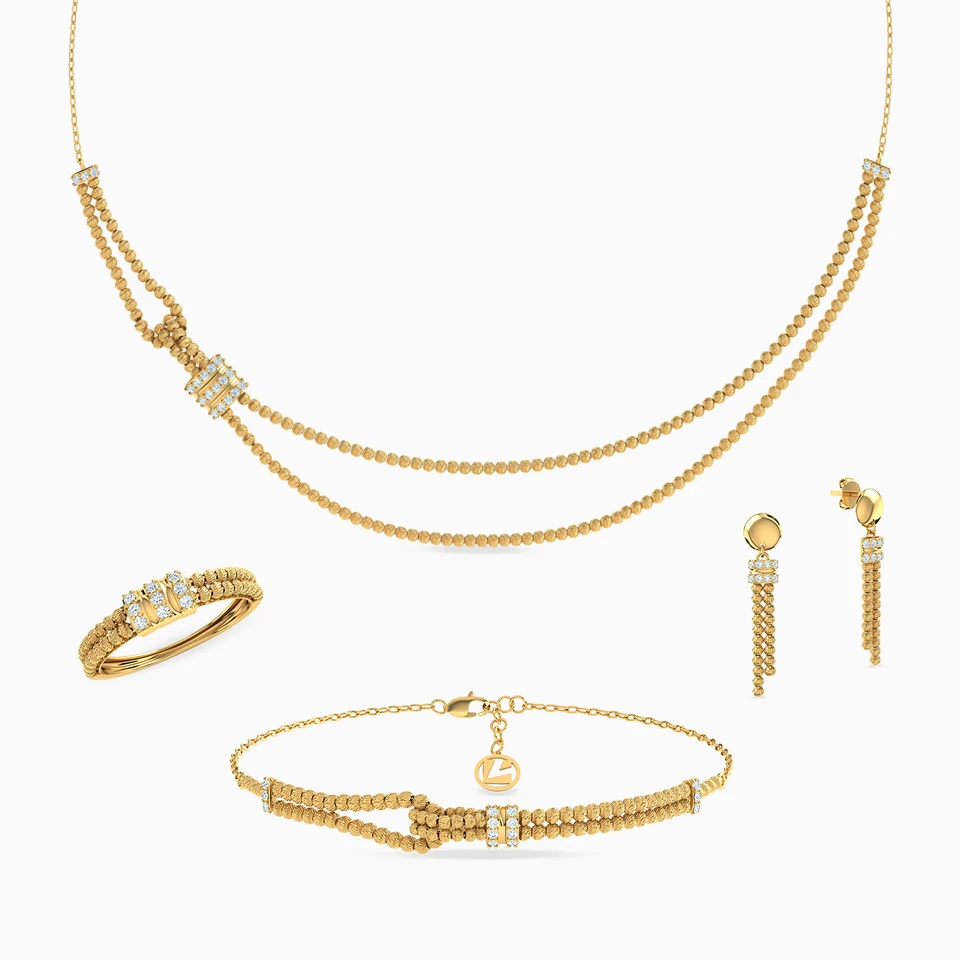 Beaded Cubic Zirconia Full Set in 21K Gold (4 Pieces) Beaded Cubic Zirconia Full Set in 21K Gold (4 Pieces)