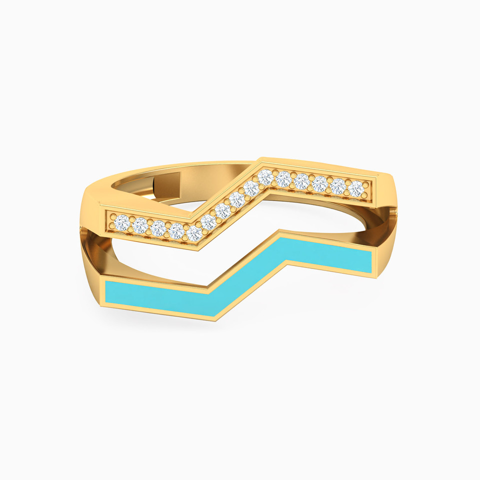 Zigzag Cubic Zirconia & Enamel Coated Ring in 18K Gold Zigzag Cubic Zirconia & Enamel Coated Ring in 18K Gold