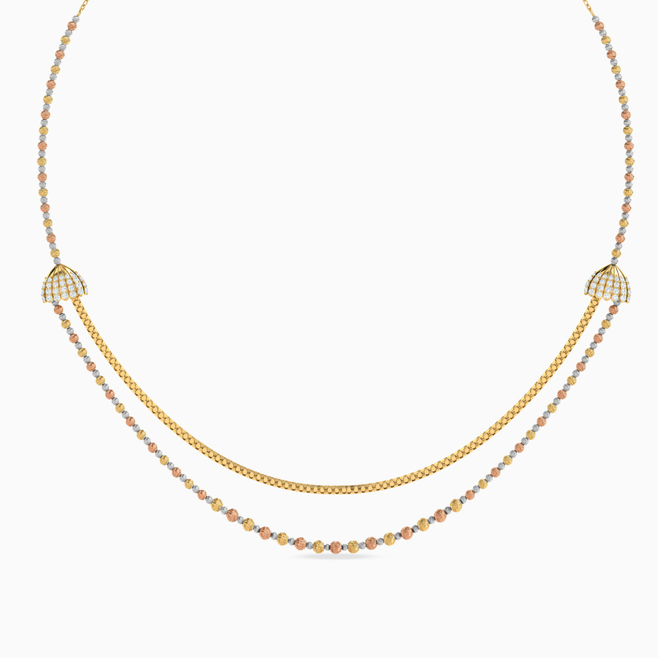 Beaded Cubic Zirconia Layered Necklace in 21K Gold Beaded Cubic Zirconia Layered Necklace in 21K Gold