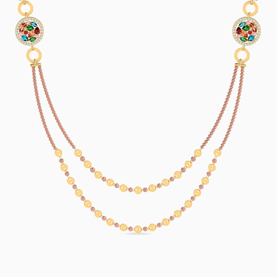Beaded Colored Stones Layered Necklace in 21K Gold Beaded Colored Stones Layered Necklace in 21K Gold
