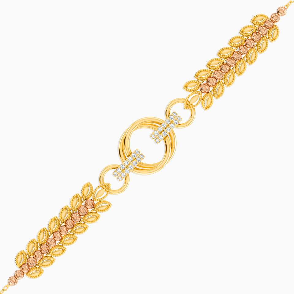 Beaded Cubic Zirconia Chain Bracelet in 21K Gold | L'azurde KSA