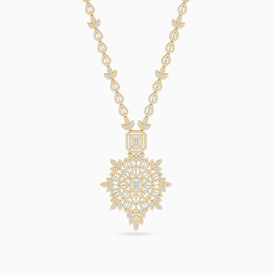 Leaf Cubic Zirconia Necklace in 18K Gold - 2 Leaf Cubic Zirconia Necklace in 18K Gold - 2