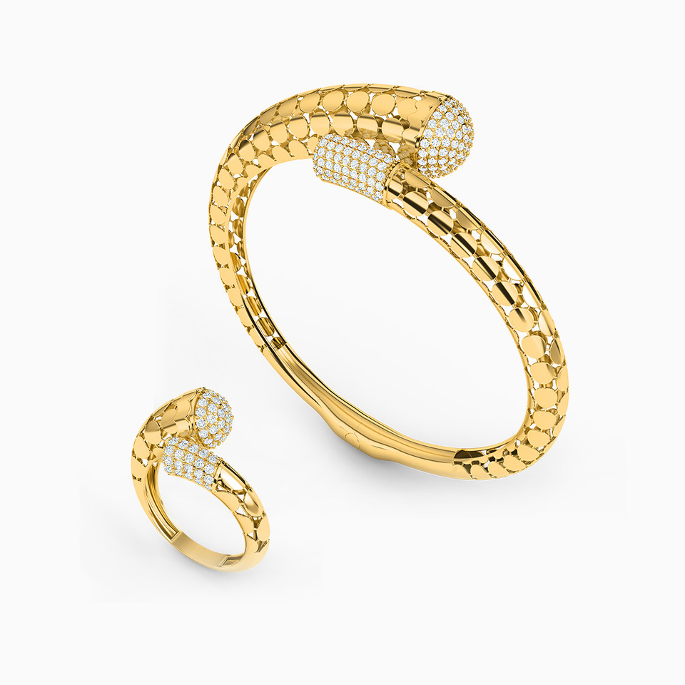 Textured Cubic Zirconia Half Set in 21K Gold (2 Pieces) Textured Cubic Zirconia Half Set in 21K Gold (2 Pieces)