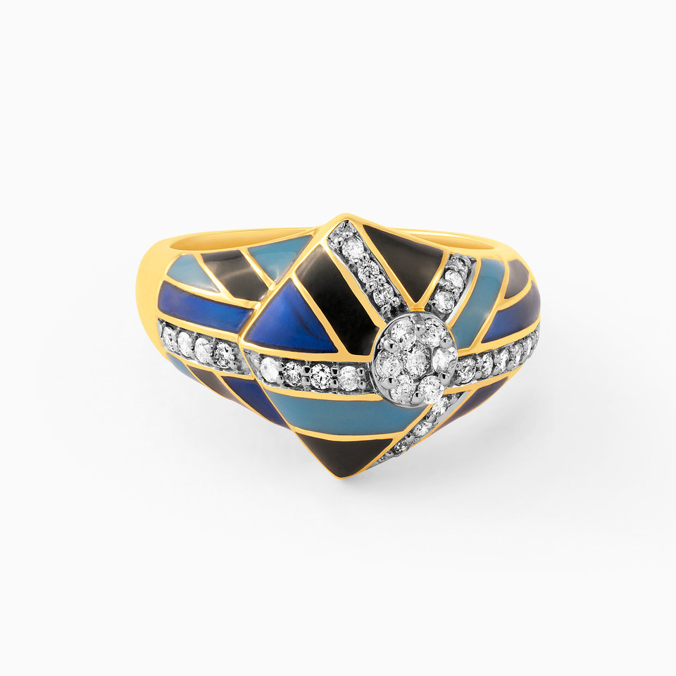 Abstract Diamond & Colored Stones Ring in 18K Gold - 2 Abstract Diamond & Colored Stones Ring in 18K Gold - 2