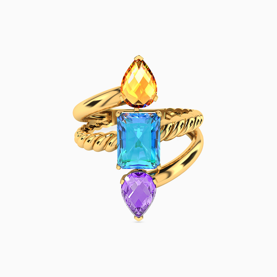 18K Gold Colored Stones Two-headed Ring 18K Gold Colored Stones Two-headed Ring