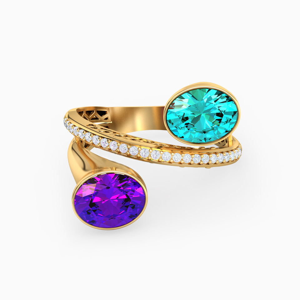 Oval Colored Stones Two headed Ring in 18K Gold Oval Colored Stones Two headed Ring in 18K Gold