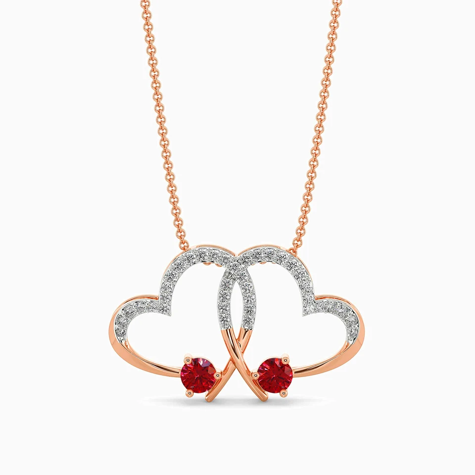 Heart Diamond & Red Stone Necklace in 18K Gold Heart Diamond & Red Stone Necklace in 18K Gold
