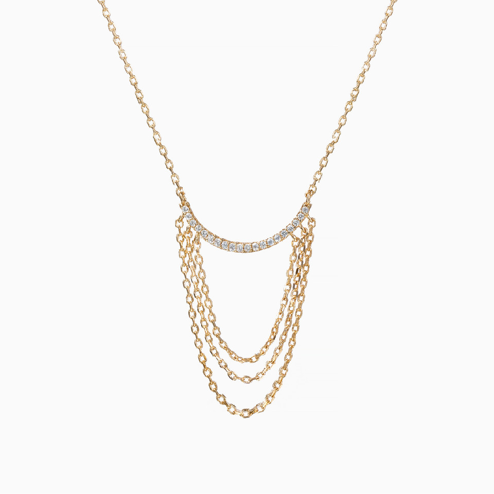 Tassel Cubic Zirconia Gold Plated Layered Necklace Tassel Cubic Zirconia Gold Plated Layered Necklace