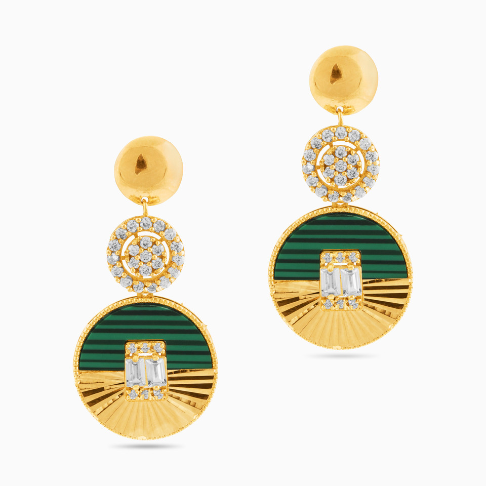 Circle Green Stones Drop Earrings in 21K Gold Circle Green Stones Drop Earrings in 21K Gold