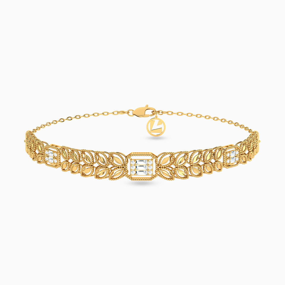 Leaf Cubic Zirconia Chain Bracelet in 21K Gold Leaf Cubic Zirconia Chain Bracelet in 21K Gold