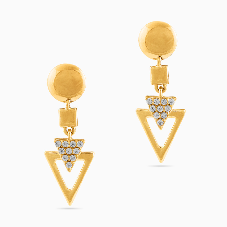 Triangle Cubic Zirconia Drop Earrings in 21K Gold Triangle Cubic Zirconia Drop Earrings in 21K Gold