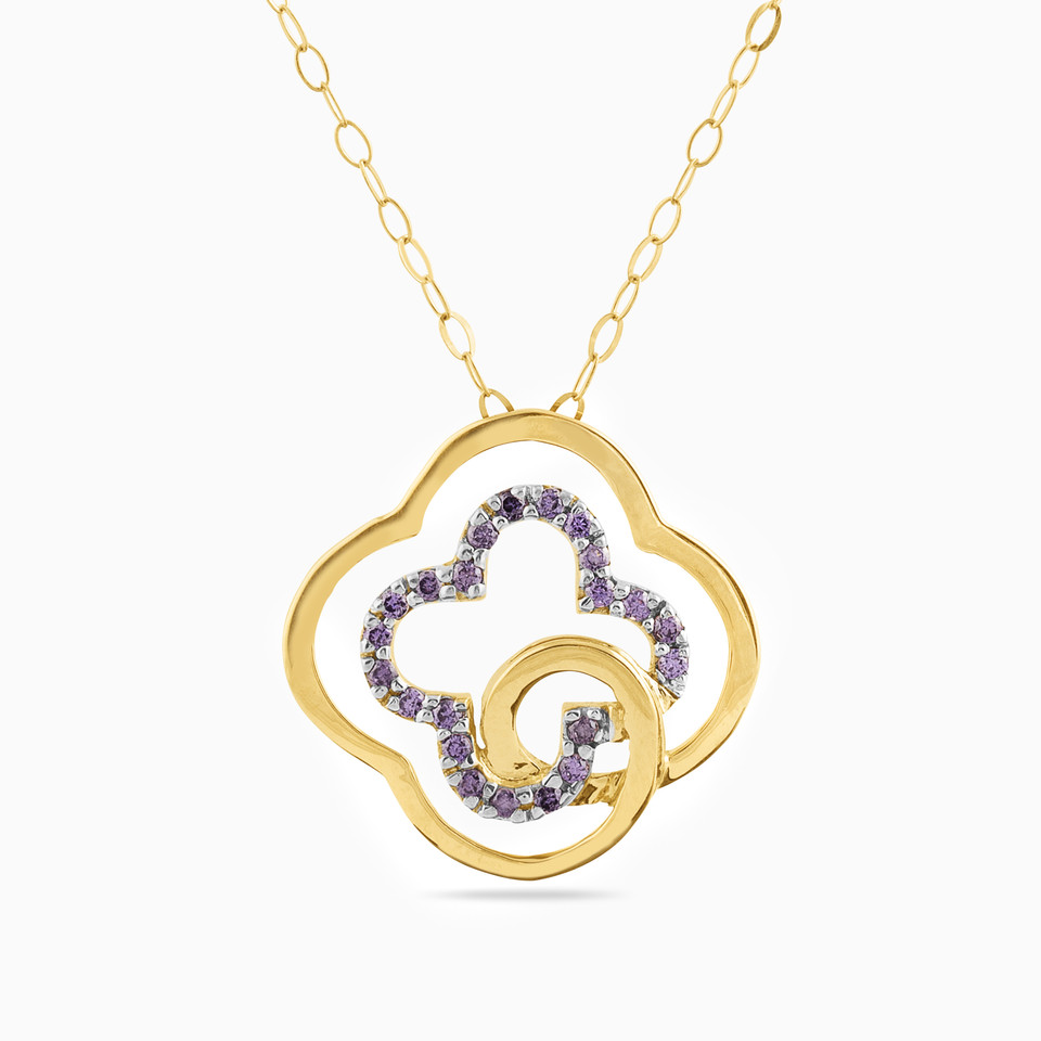 Flower Diamond & Purple Stone Necklace in 18K Gold Flower Diamond & Purple Stone Necklace in 18K Gold