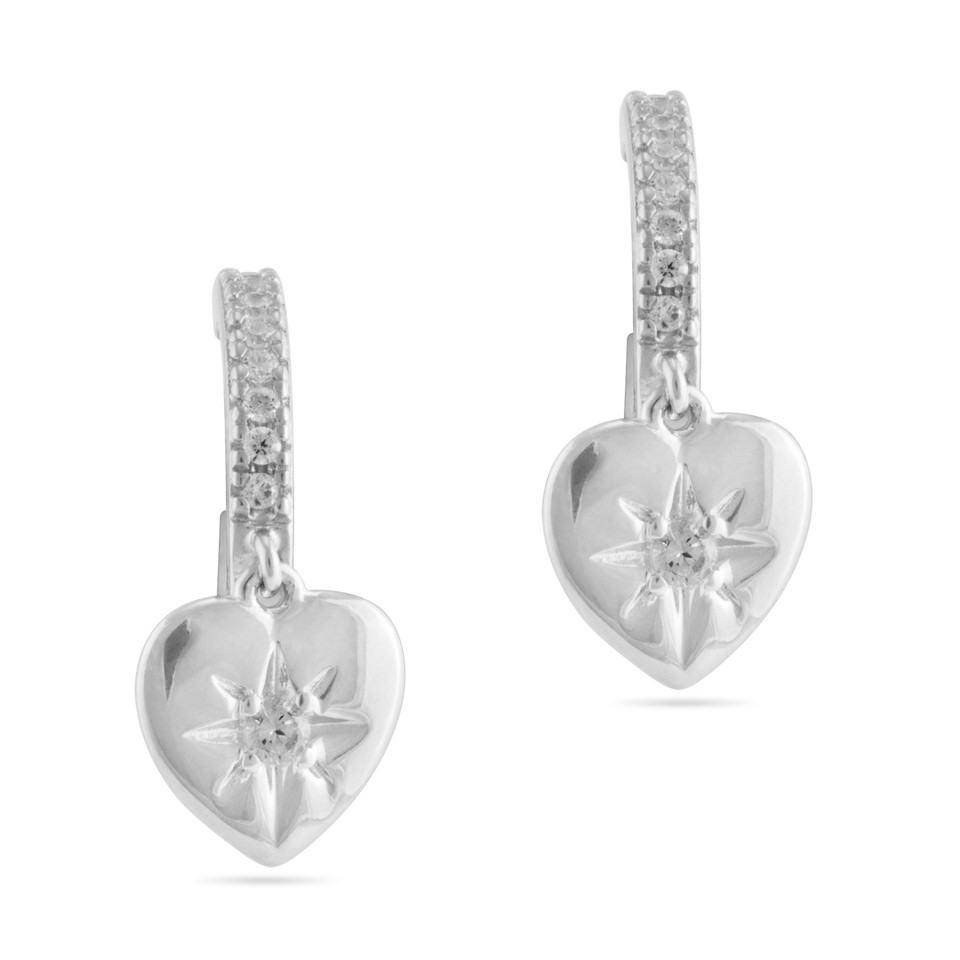 Heart Cubic Zirconia Sterling Silver Hoop Earrings Heart Cubic Zirconia Sterling Silver Hoop Earrings