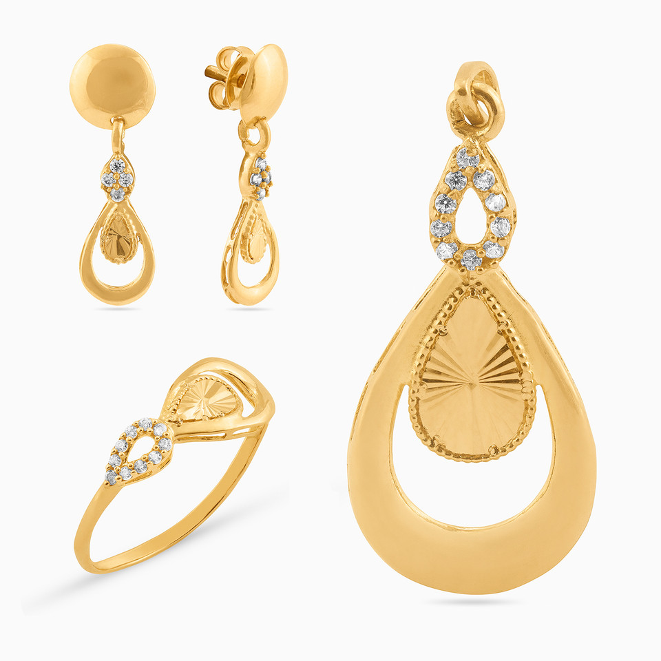 Pear Cubic Zirconia Half Set in 21K Gold (3 Pieces)) Pear Cubic Zirconia Half Set in 21K Gold (3 Pieces))