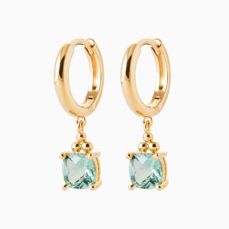 Square Green Stones Gold Plated Hoop Earrings Square Green Stones Gold Plated Hoop Earrings