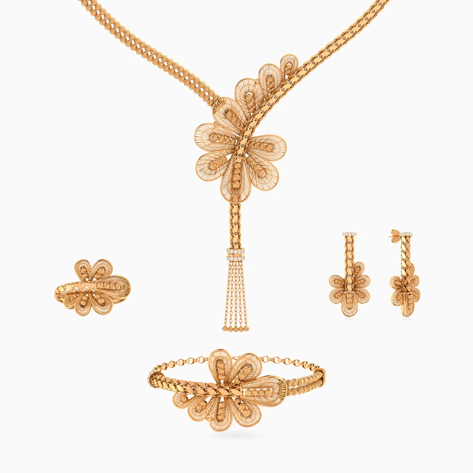 Flower Cubic Zirconia Full Set in 21K Gold (4 Pieces) Flower Cubic Zirconia Full Set in 21K Gold (4 Pieces)