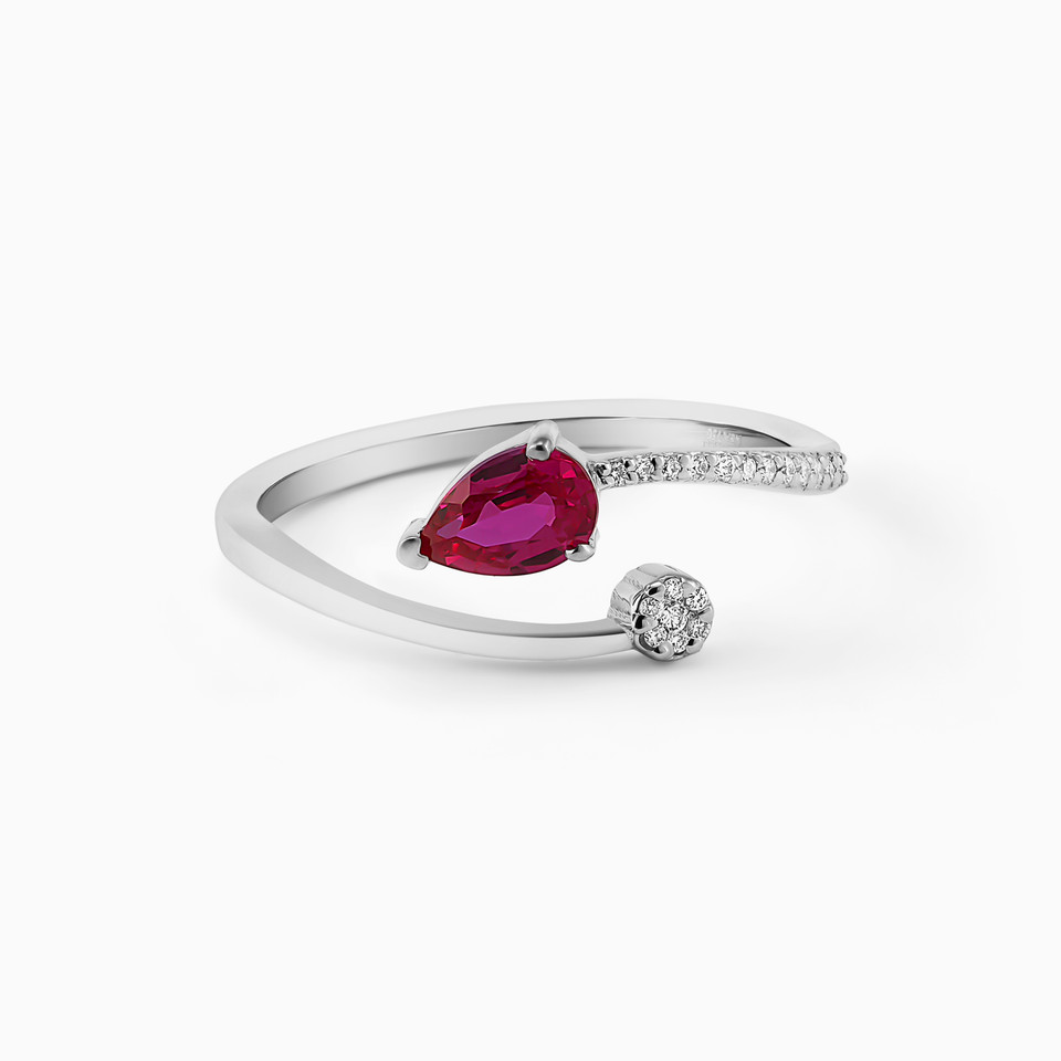 Pear Diamond & Colored Stones Two-headed Ring in 18K Gold Pear Diamond & Colored Stones Two-headed Ring in 18K Gold