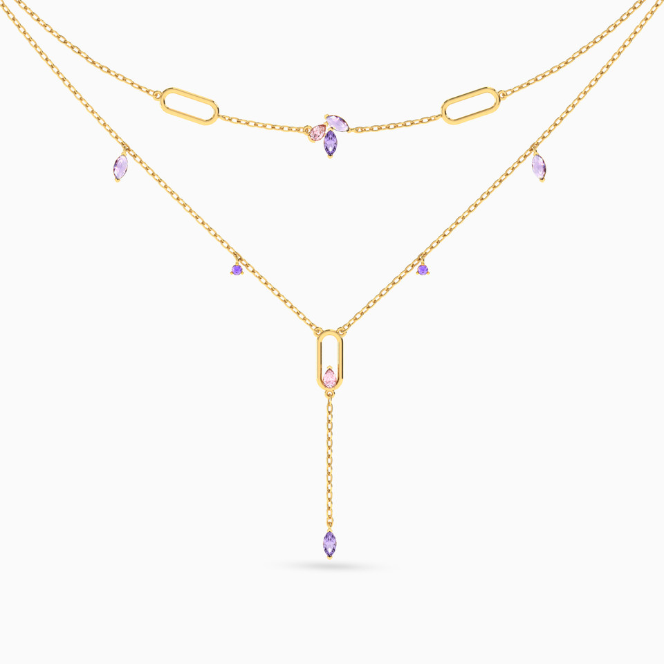 Multishaped Purple Stone Layered Necklace in 18K Gold Multishaped Purple Stone Layered Necklace in 18K Gold