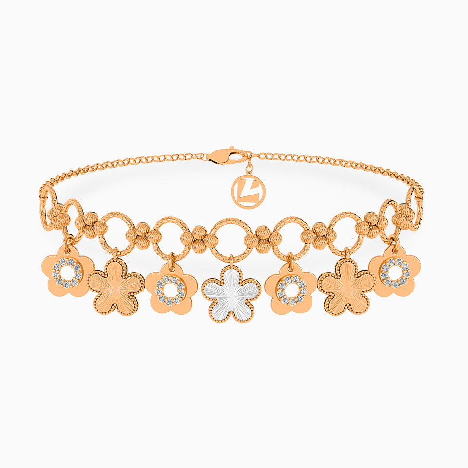 Flower Cubic Zirconia Chain Bracelet in 21K Gold Flower Cubic Zirconia Chain Bracelet in 21K Gold