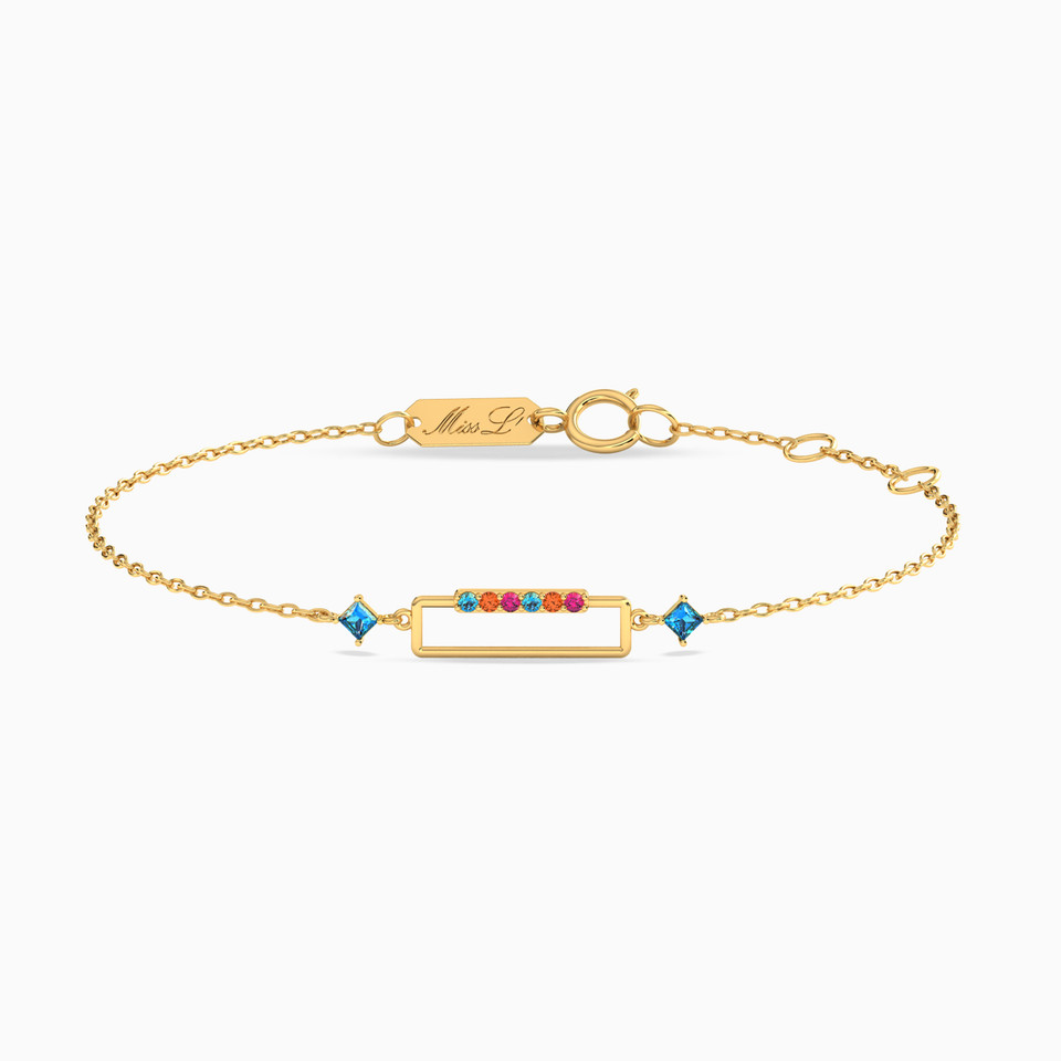 Rectangle Colored Stones Chain Bracelet in 18K Gold Rectangle Colored Stones Chain Bracelet in 18K Gold