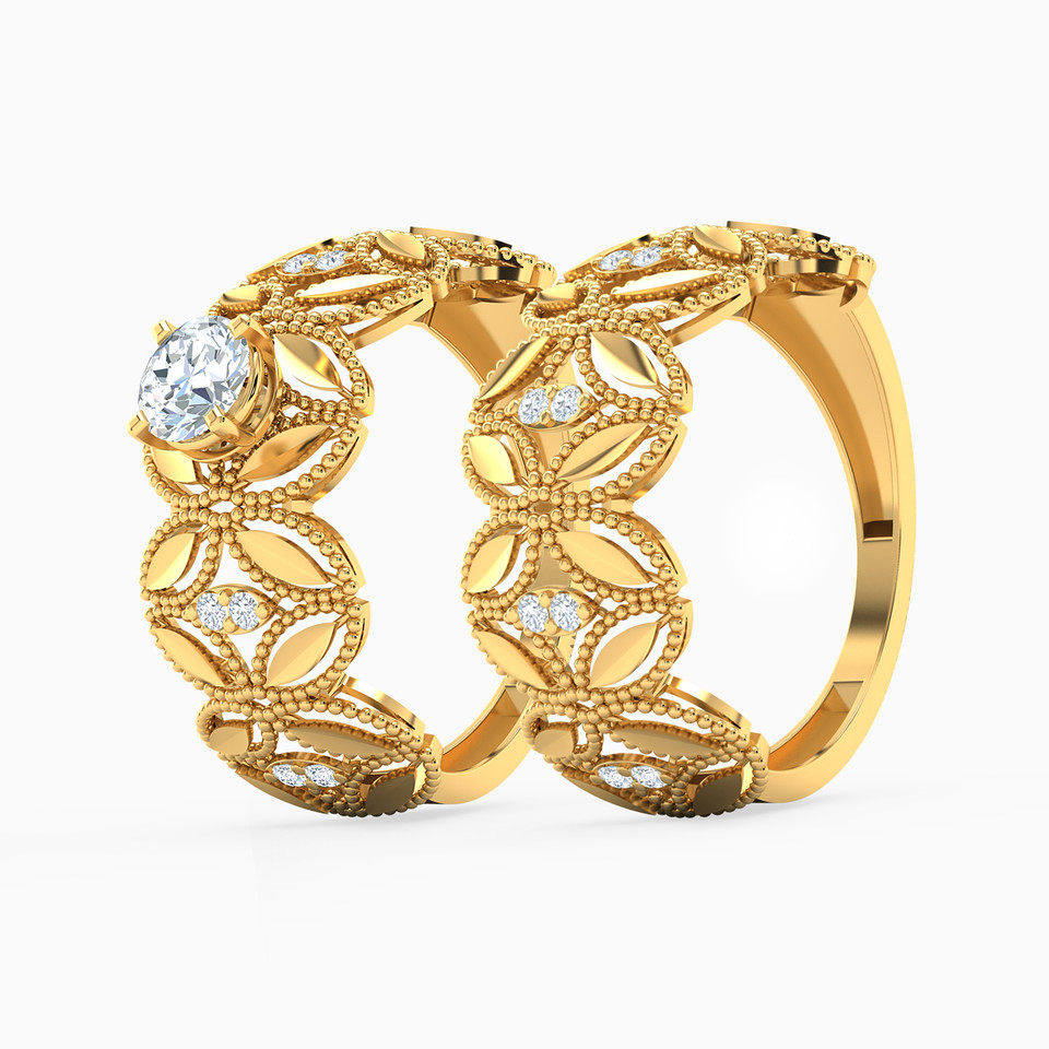 Flower Cubic Zirconia Twin Rings in 21K Gold Flower Cubic Zirconia Twin Rings in 21K Gold