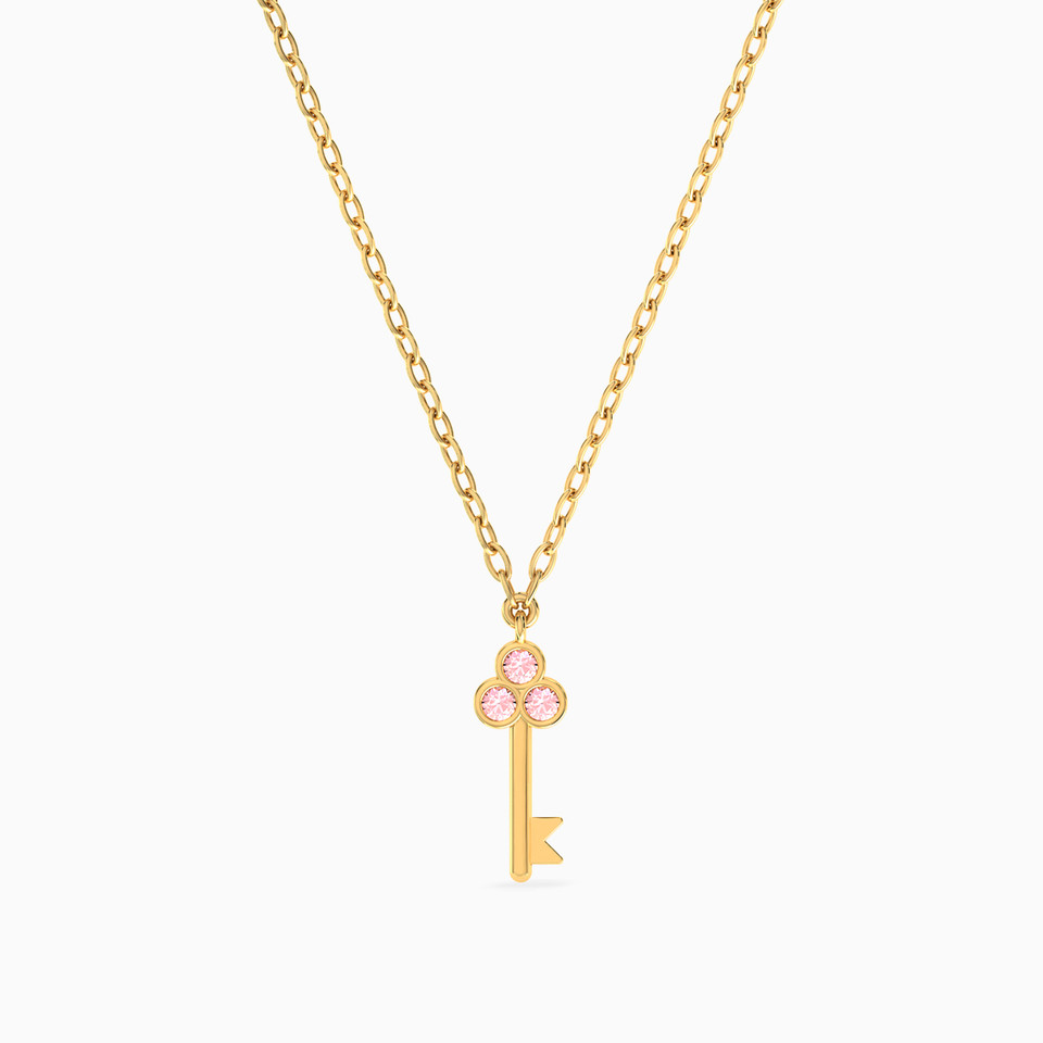 Key Rose Stone Necklace in 18K Gold - 2 Key Rose Stone Necklace in 18K Gold - 2