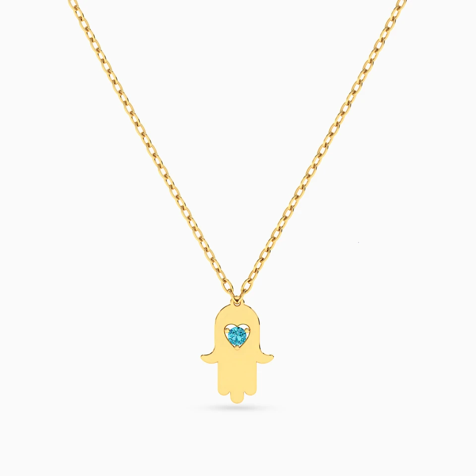 Hamsa Colored Stones Necklace in 18K Gold - 2 Hamsa Colored Stones Necklace in 18K Gold - 2