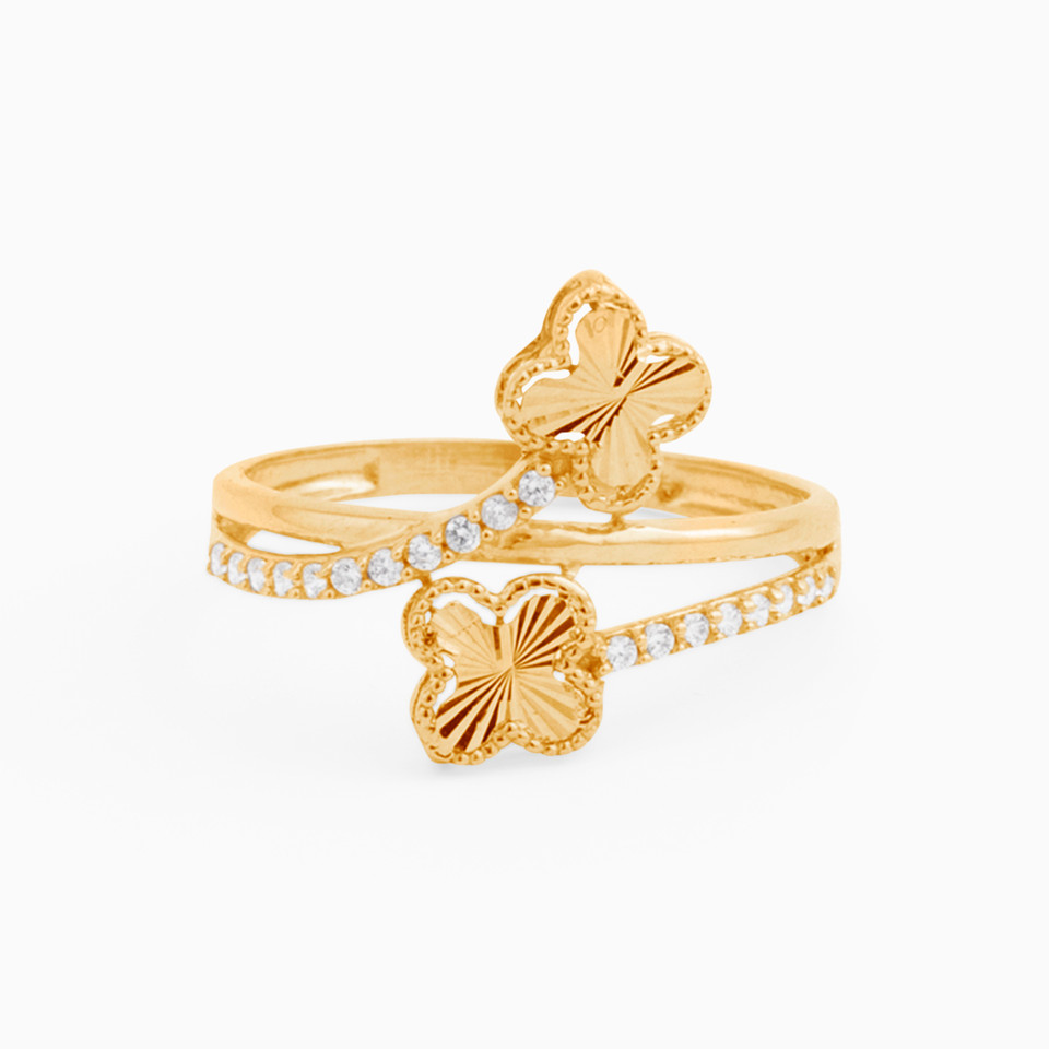 Flower Cubic Zirconia Two headed Ring in 21K Gold Flower Cubic Zirconia Two headed Ring in 21K Gold