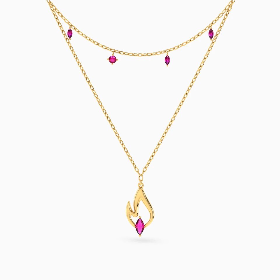 Flame Pink Stone Layered Necklace in 18K Gold Flame Pink Stone Layered Necklace in 18K Gold